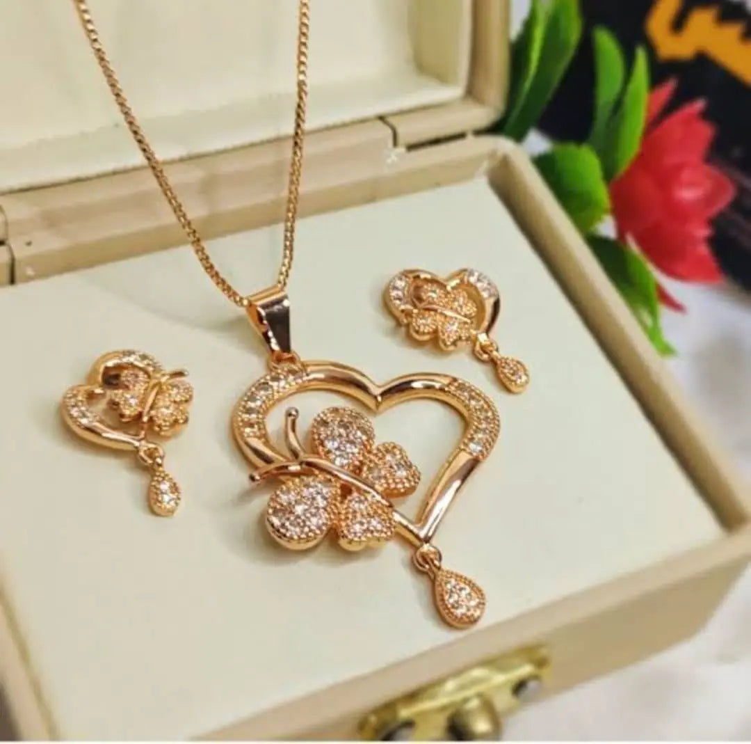 Fancy Golden Heart Locket With Tops Set For Girls Taha Collection