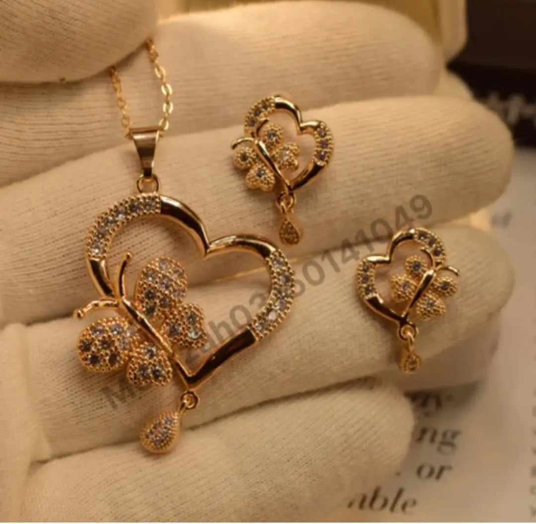 Fancy Golden Heart Locket With Tops Set For Girls Taha Collection